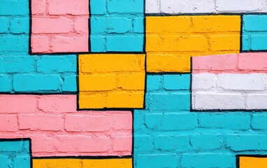 Poster - Vibrant wall art featuring colorful geometric patterns in pink, blue, yellow, and white. A modern, artistic composition ideal for various projects.