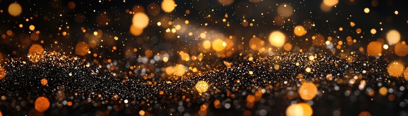 Poster - A stunning close-up of shimmering golden particles against a dark background, creating an enchanting atmosphere of magic and celebration.