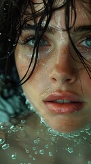 Poster - Close-up Portrait of a Woman with Wet Hair and Bubbles