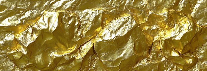 Wall Mural - Close-up of crumpled golden foil, shimmering.