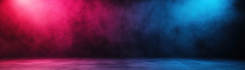 Wall Mural - A dramatic stage background featuring vibrant red and blue lights with a soft smoke effect, ideal for concert, dance, or performance themes.