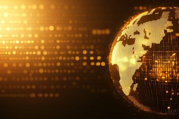 Poster - This hologram shows the planet earth made of dots isolated on a black background. This image also depicts globalization, fast internet, cloning space, and 3D rendering of 3D images.