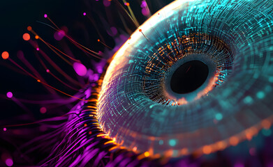 Poster - Cyberspace and digital eye. High technology business. Artificial Neural Network. Big Data concept. Artificial intelligence in technology of future. 3D illustration