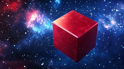 Poster - A 3D render of a cubic tunnel with a large red translucent cube floating inside.
