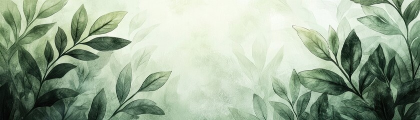 Poster - A serene, soft green background featuring delicate leaves, perfect for evoking nature-inspired themes in design and art.
