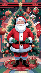 Wall Mural - Santa Claus with gifts stands by the New Year tree