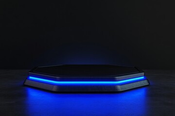 Poster - A futuristic podium for product presentation, a blank product stand, and a futuristic sci-fi background.