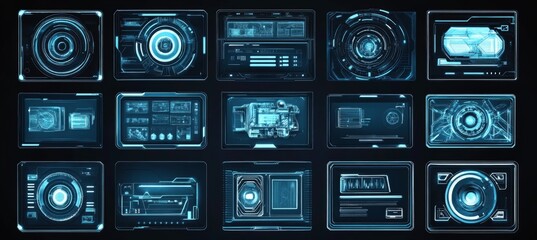 Poster - Callout and pointer HUDs. Sci-Fi frames, callout headers, modern information panels. Holographic elements. GUI, UI. Modern digital panels on set.