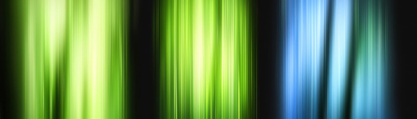 Poster - A vibrant abstract image featuring colorful vertical streaks of green and blue against a dark background, creating a dynamic sense of motion.