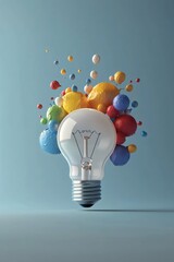 Poster - A vibrant light bulb surrounded by colorful paint splashes, symbolizing creativity and innovation in art and design.