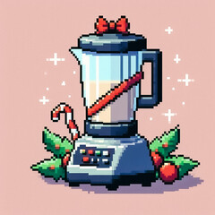 illustration of a christmas blender  illustration pixel art style