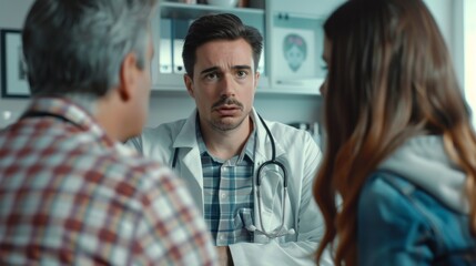 Poster - A doctor is talking to two patients in a medical office