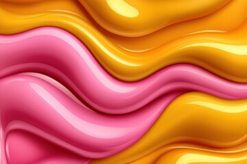 Poster - Vibrant abstract wave patterns in pink and yellow tones, showcasing a mix of fluid shapes and textures, perfect for modern design projects.