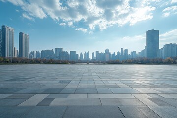 city skyline with empty square, generative ai