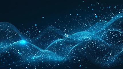 Poster - an illustration of a digital futuristic graphic of blue particles swarming in the virtual reality un