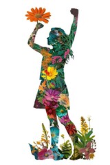 Canvas Print - Girl raising a fist flower asteraceae clothing.