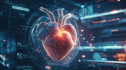 Poster - Software interface designed for use in the medical and scientific fields, including software for monitoring patients, human heart scanners, 3D views, and front view panoramas.