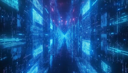 Poster - Futuristic modern user interface elements, hud control panel. 3D artwork of blue glowing technology sci fi frame.