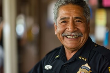 Wall Mural - Portrait of a senior male Hispanic police officer in station