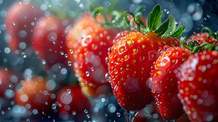 Canvas Print - Close-Up of Fresh Strawberries with Water Drops