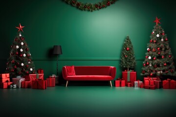 Poster - Green studio christmas theme furniture red architecture.