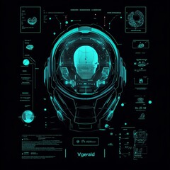 Poster - VR in cyberspace, with HUD and GUI. Futuristic VR. Stock.