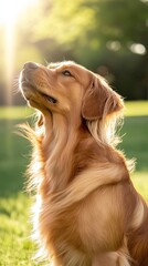 Poster - A golden retriever gazes thoughtfully in a sunlit park, showcasing its serene demeanor.