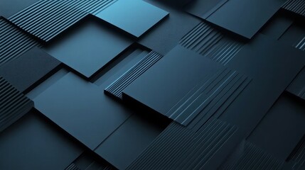 Poster - Abstract Geometric Pattern with Dark Blue Squares and Lines
