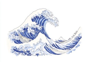 Poster - Hand drawn wave illustration in watercolor blue abstract design