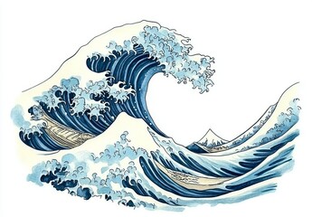 Poster - A watercolor illustration of a wave in blue abstract style