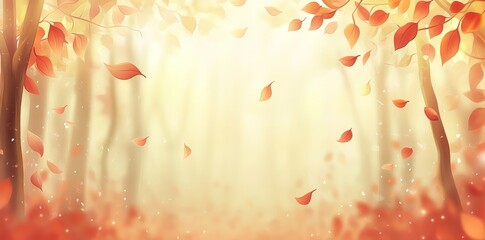 Wall Mural - Flying maple leaves in the fall, seasonal banner with autumn foliage, generative AI.