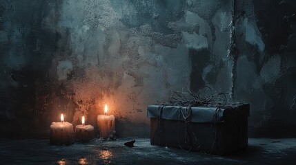 Mystical Winter Wonderland: Glowing Candles, Snowy Scenery, and a Mysterious Treasure