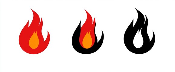 Poster - Animated set of fire symbols on white background. Ai generation.