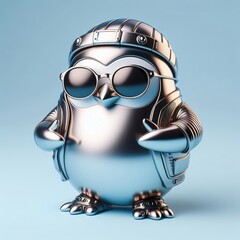 Wall Mural - a cool and hip silver shinny metallic futuristic penguin character