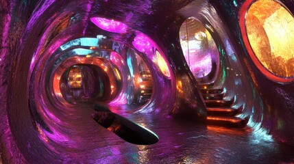 Poster - Abstract Colorful Cave Interior with Glowing Circular Windows