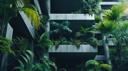 Poster - Lush Greenery Overgrowing Concrete Building Facade