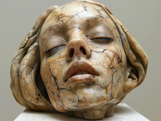 Sticker - Marble Sculpture of a Woman's Head with Eyes Closed