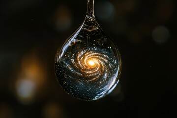 Wall Mural - A close-up of a small water droplet suspended against a dark background