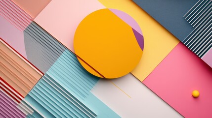 Poster - Abstract Geometric Composition with Colored Shapes and Lines