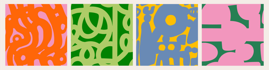 Wall Mural - various colorful shapes, curves, lines, dots. abstract contemporary trendy style. hand drawn vector 