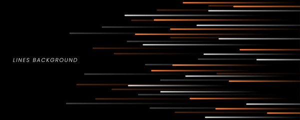 Poster - White orange lines techno abstract background on dark space with motion effect decoration. High speed with stripes style. Modern graphic design element concept for web, flyer, card, or brochure cover