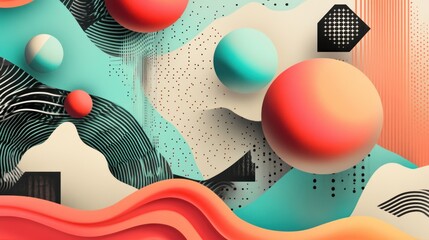 Poster - Abstract 3D Shapes with Geometric Patterns in Vibrant Hues