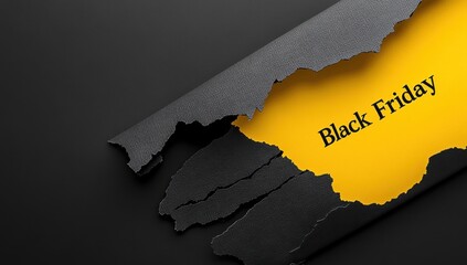 Aufkleber - Black torn paper with a yellow background and the word 