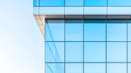 Modern Glass Building with Clear Blue Sky