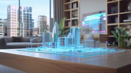 Poster - real estate development business visualization through the virtual display of 3d blue prints of a real estate project