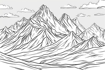 Wall Mural - Coloring book illustration of majestic mountains