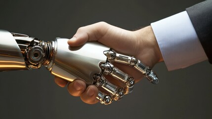 Poster - A Human Hand Shaking the Hand of a Metallic Robot