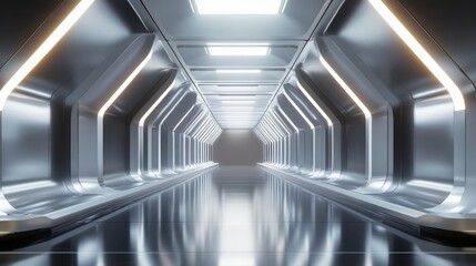 Poster - Futuristic Metal Corridor with Bright Lights