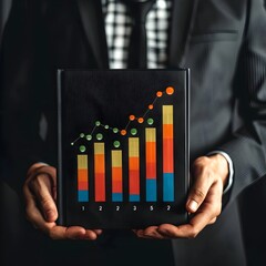 Poster - Businessman Holding Portfolio with Graphical Representation of Steady Financial Growth in Bonds  and Assets