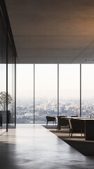 Wall Mural - High Tech Open Space Office with Panoramic City Views and Ergonomic Setup  